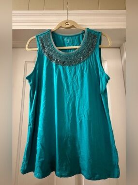 Coldwater Creek Women’s Teal Beaded Sleeveless Shirt Size Medium 10-12